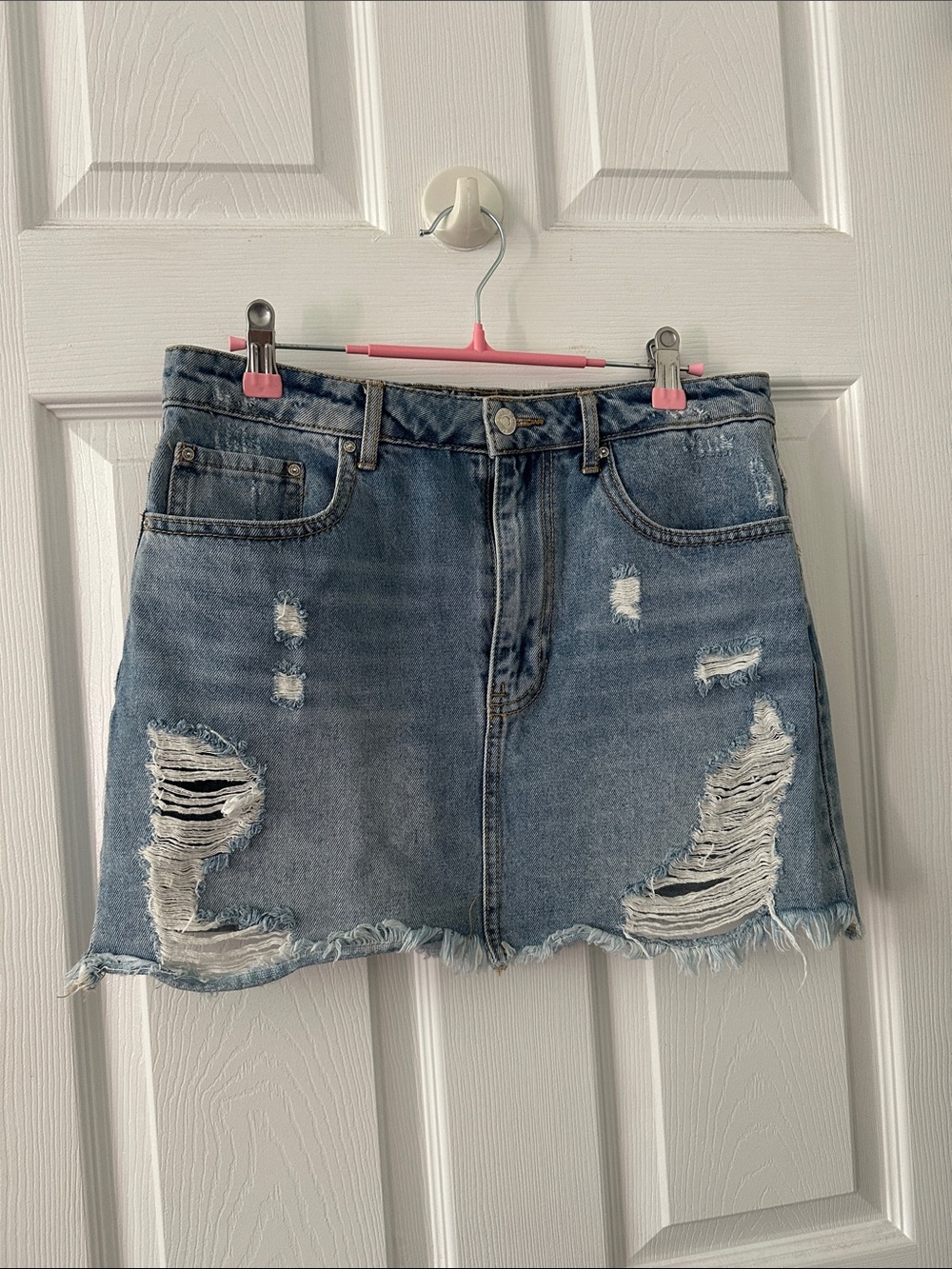 Forever 21 Distressed Light Blue Denim Mini Skirt